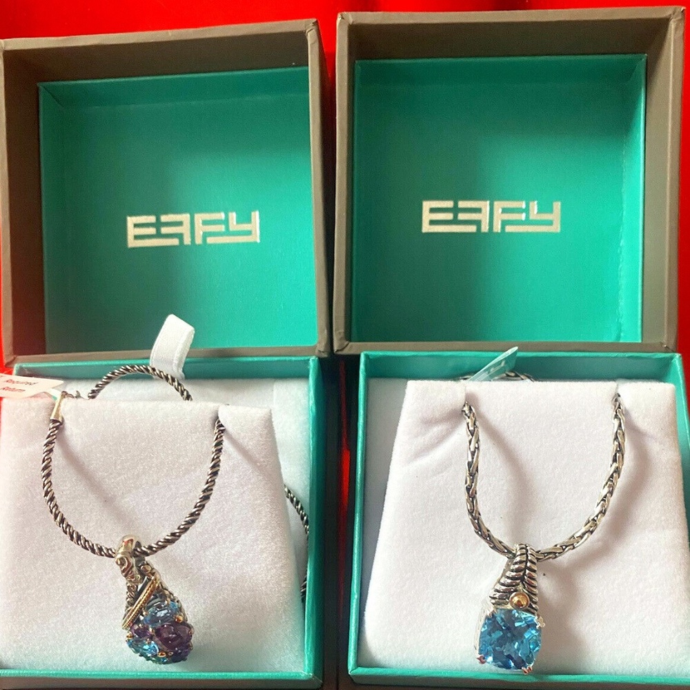 NEW! SET OF 2 EFFY TOPAZ & SILVER NECKLACES